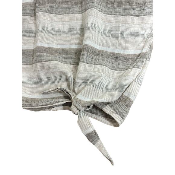 Beach Lunch Lounge Linen Blend Blouse Sz Large Tan Striped Dolman Sleeve Top - Picture 5 of 7